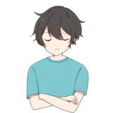 腕を組んで考える男の子のイラスト