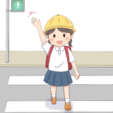 青信号で手を上げて横断する女の子のイラスト