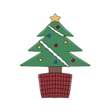 星やオーナメントで飾った、クリスマスツリーのイラストです。