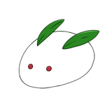 葉っぱの耳をつけた、雪うさぎのイラストです。