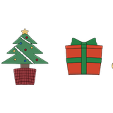 クリスマス(プレゼント、ツリー、ブーツ、ベル、ヒイラギ)の罫線(ライン)のイラストです。