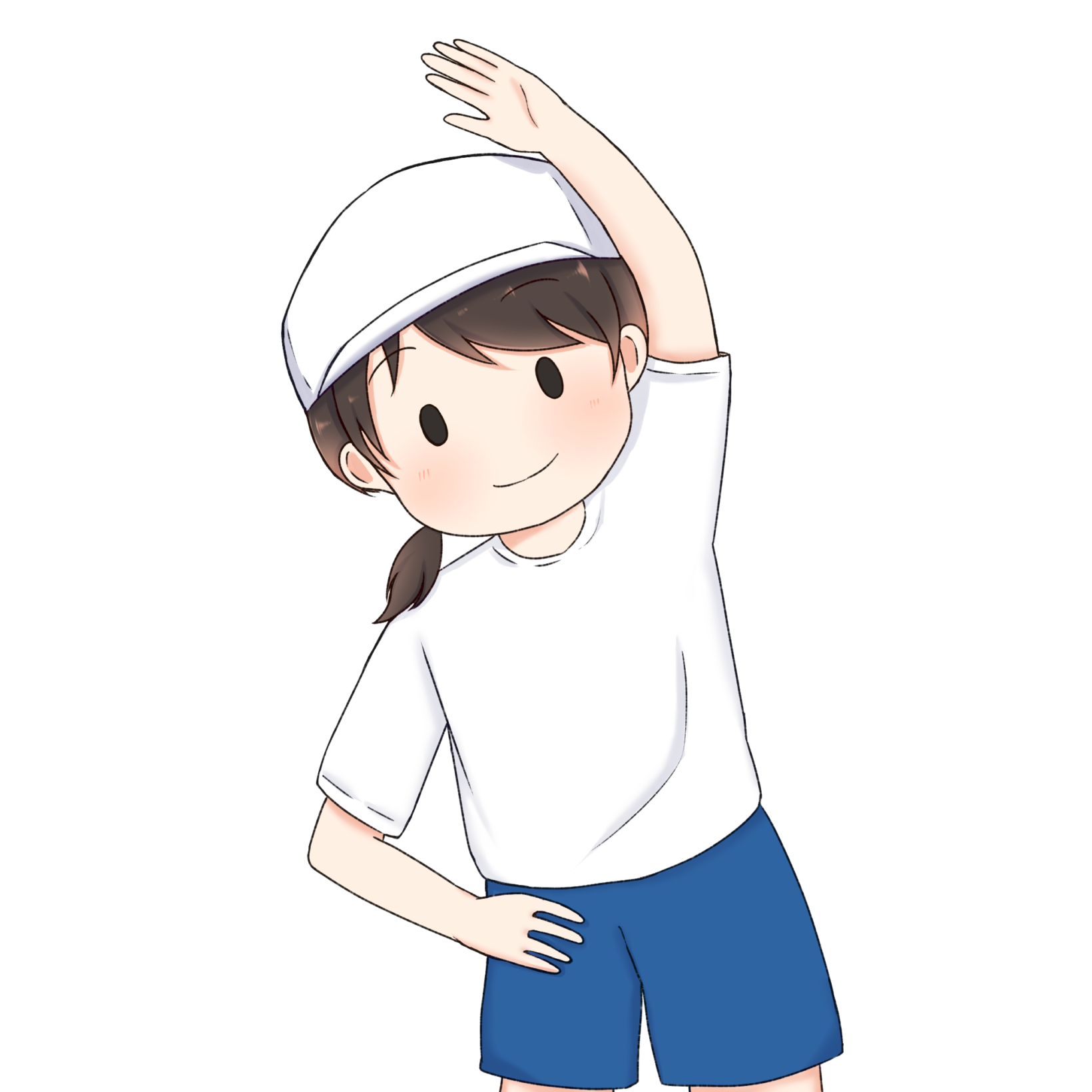 準備体操（体側）をする女の子のイラストです。